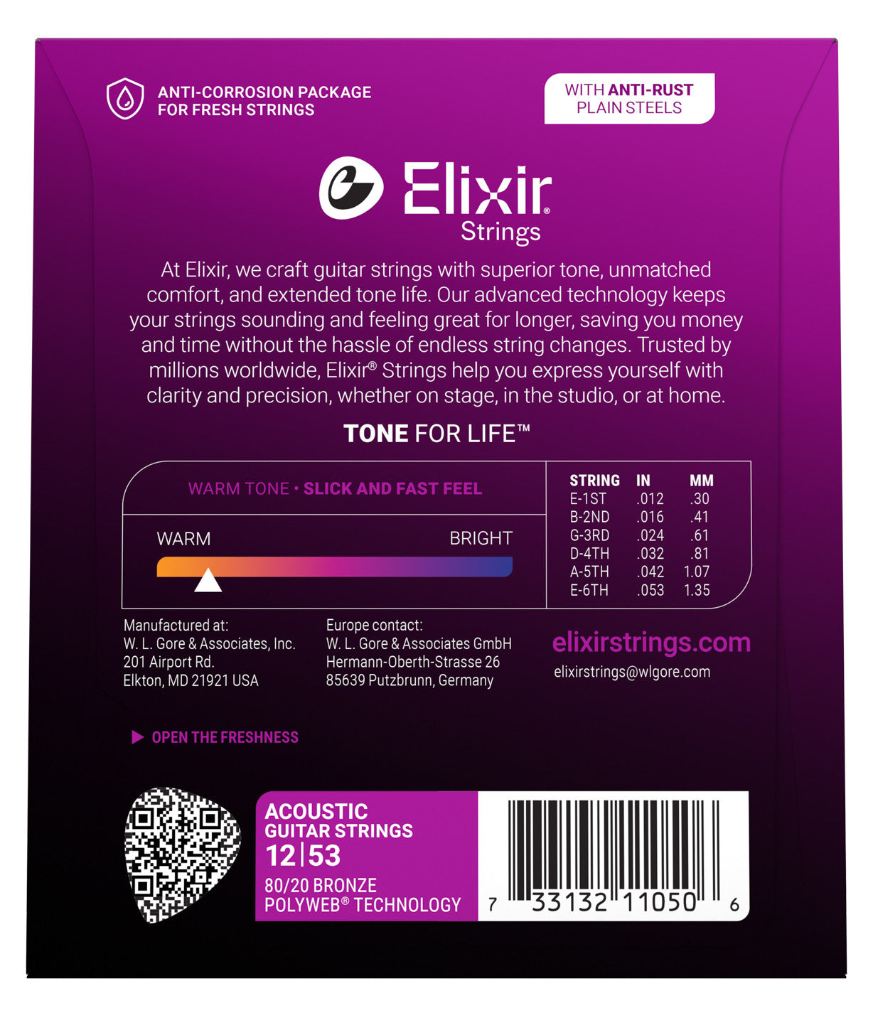 Elixir 80/20 Bronze Polyweb Coated Acoustic Guitar Strings - Light (.012-.053)