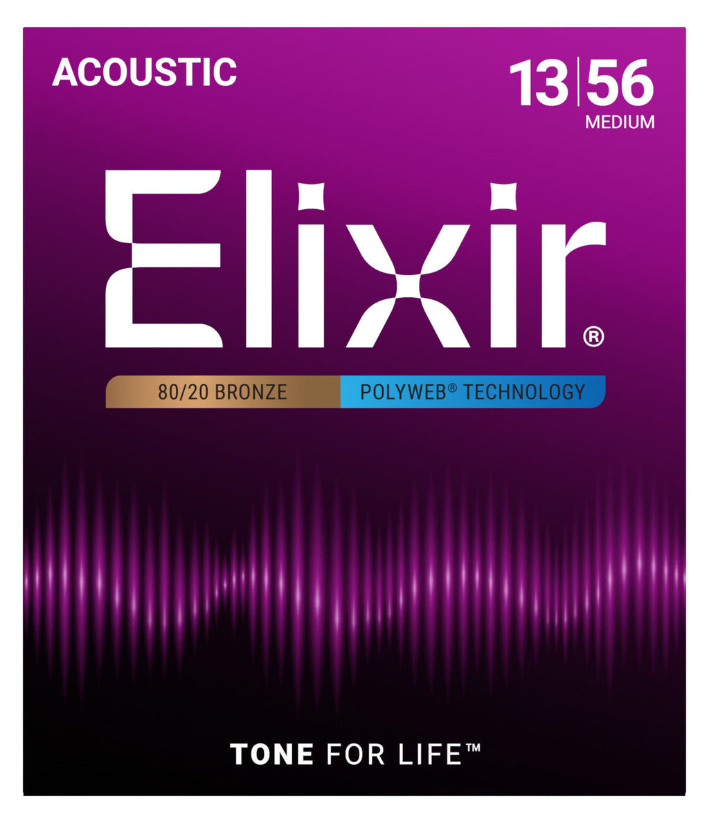 Elixir 80/20 Bronze Polyweb Coated Acoustic Guitar Strings - Medium (.013-.056)