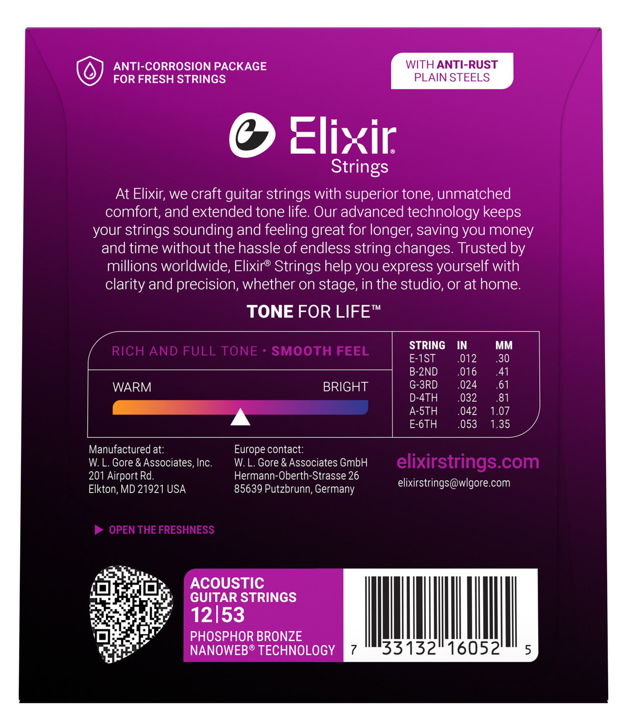 Elixir Nanoweb Coated Phosphor Bronze Acoustic Guitar Strings - Light (.012-.053)