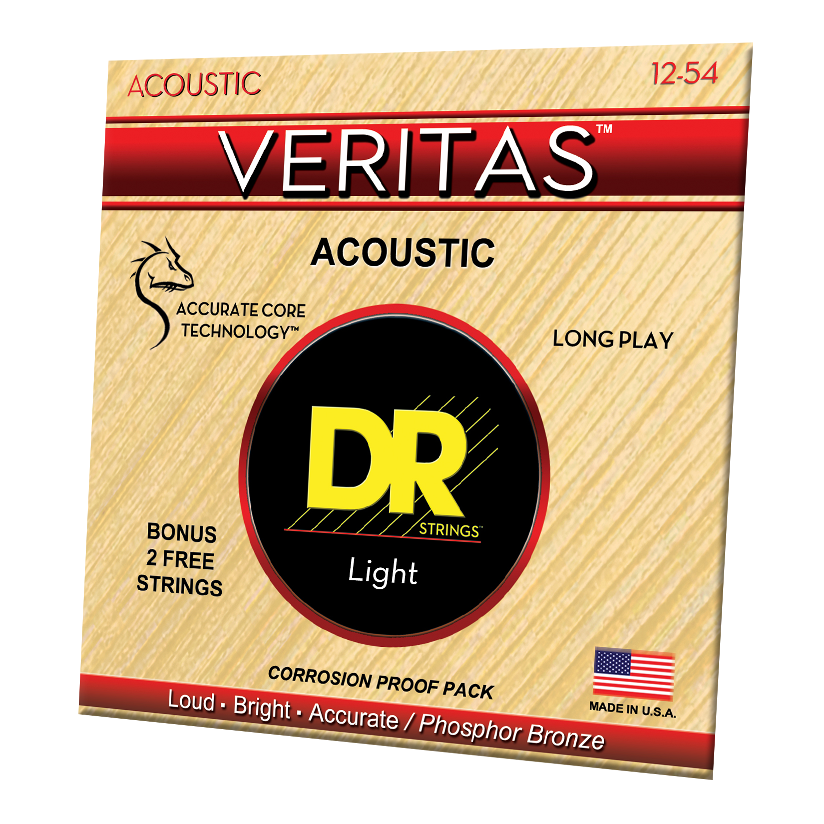 DR Strings Veritas VTA-12 Phosphor Bronze Acoustic Guitar Strings, Light (.012-.054)