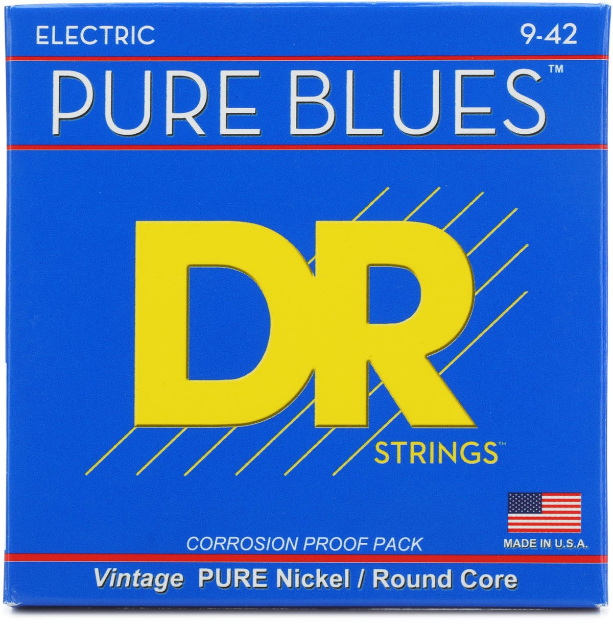 DR Strings Pure Blues PHR-9 Pure Nickel Electric Guitar Strings, Light (.009-.042)
