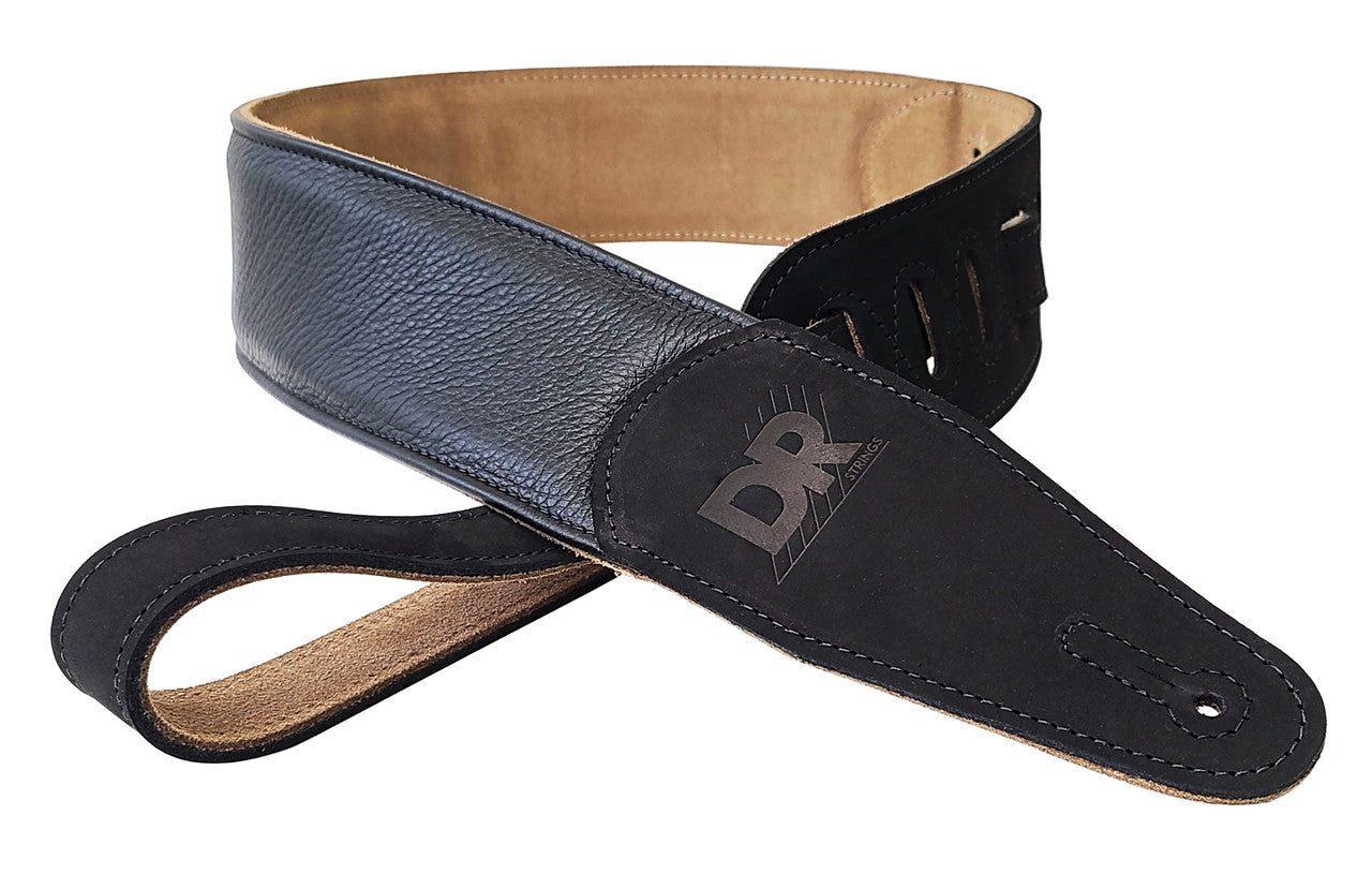 DR Strings Butter-Soft Leather Guitar Strap - Black