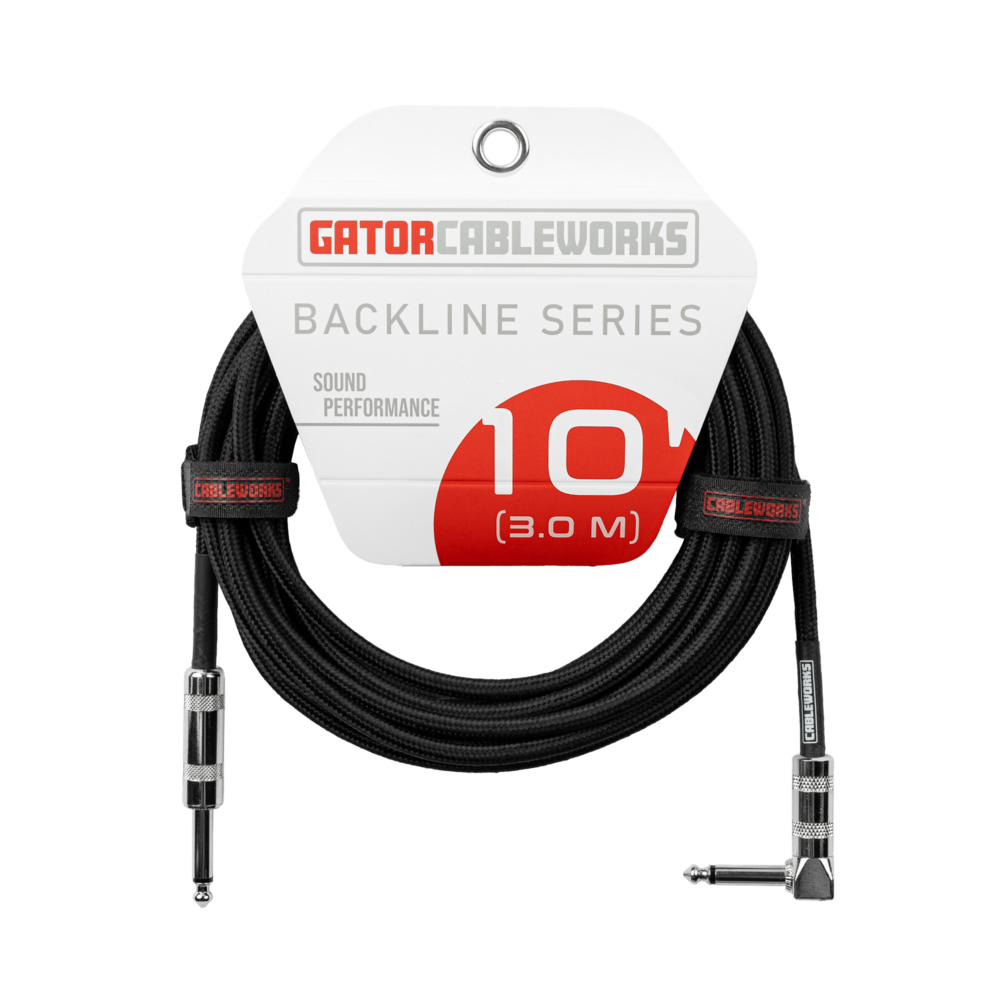 Gator Cableworks Backline Series 10' Braided Straight-to-Right Angle Instrument Cable (Black/Black)