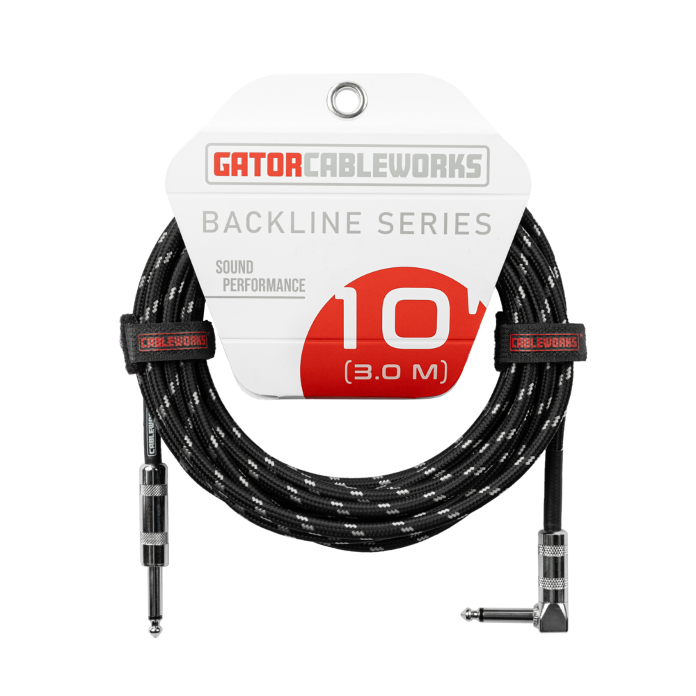 Gator Cableworks Backline Series 10' Braided Straight-to-Right Angle Instrument Cable (Black/Gray)