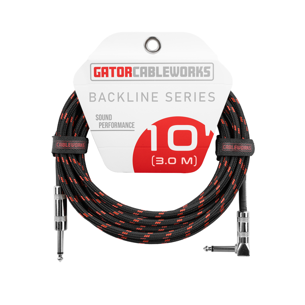 Gator Cableworks Backline Series 10' Braided Straight-to-Right Angle Instrument Cable (Black/Red)