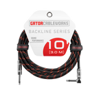Gator Cableworks Backline Series 10' Braided Straight-to-Right Angle Instrument Cable (Black/Red)