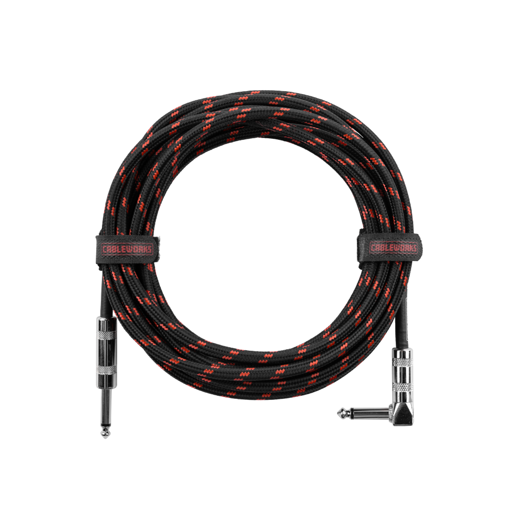 Gator Cableworks Backline Series 10' Braided Straight-to-Right Angle Instrument Cable (Black/Red)
