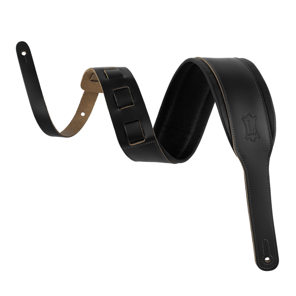 Levy's Amped Leather Series M26PD Padded Leather Guitar Strap - Black (Acoustic)