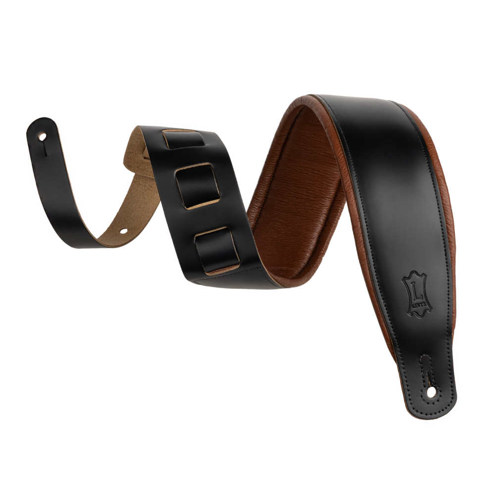 Levy's Amped Leather Series M26PD Padded Leather Guitar Strap - Black with Tan Backing