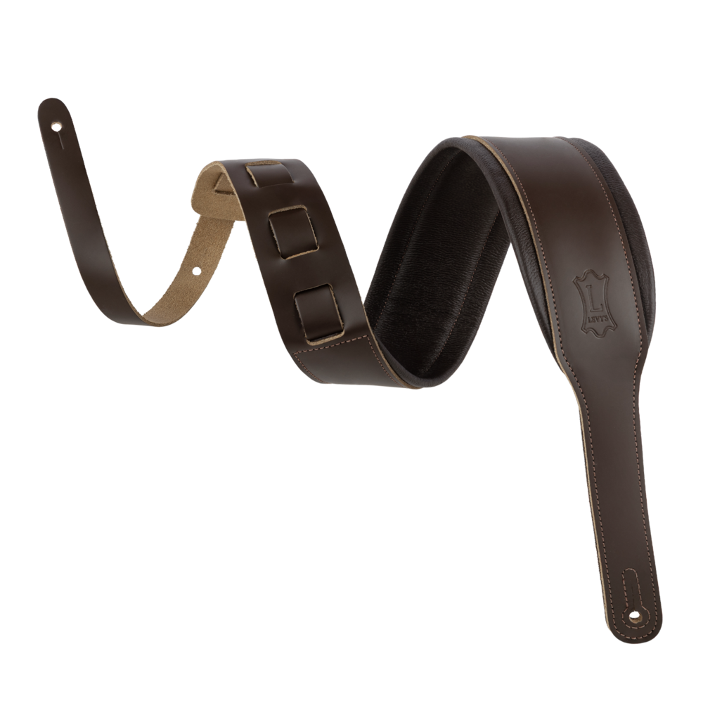 Levy's Amped Leather Series M26PD Padded Leather Guitar Strap - Dark Brown (Acoustic)