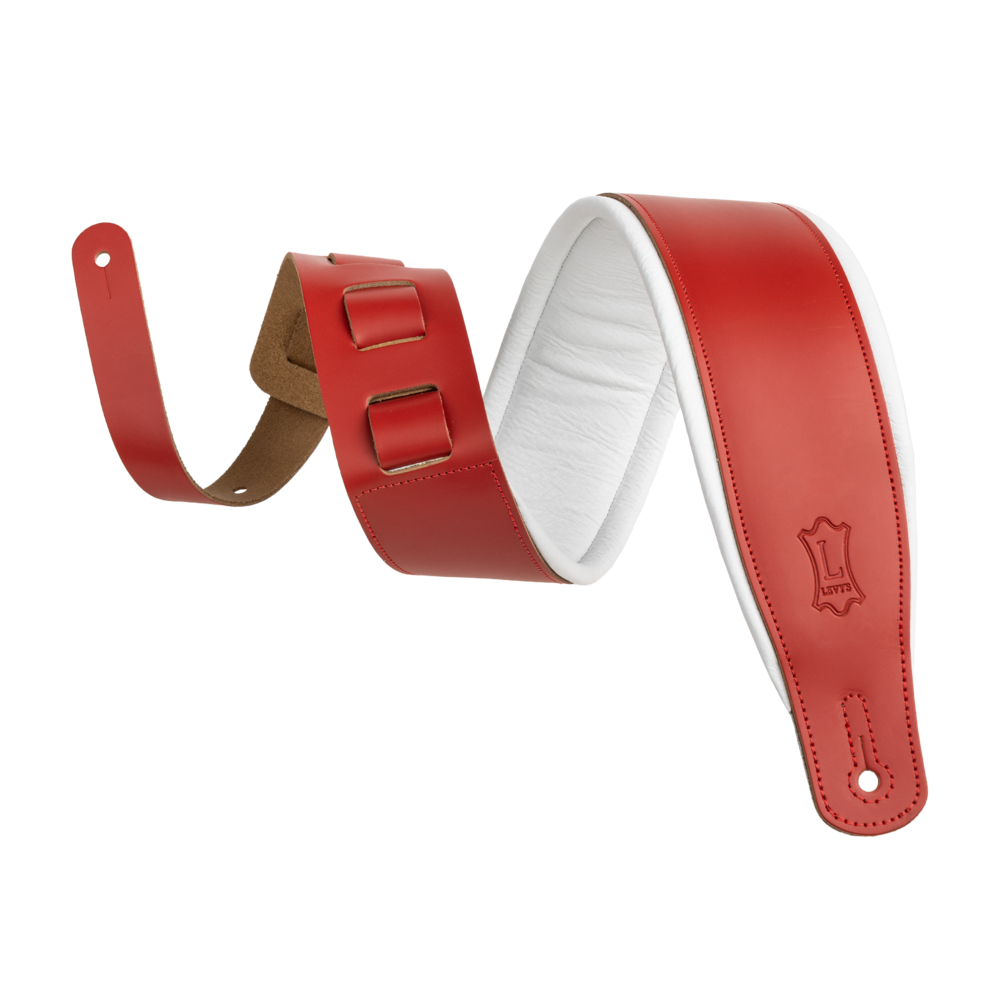 Levy's Amped Leather Series M26PD Padded Leather Guitar Strap - Red with White Backing