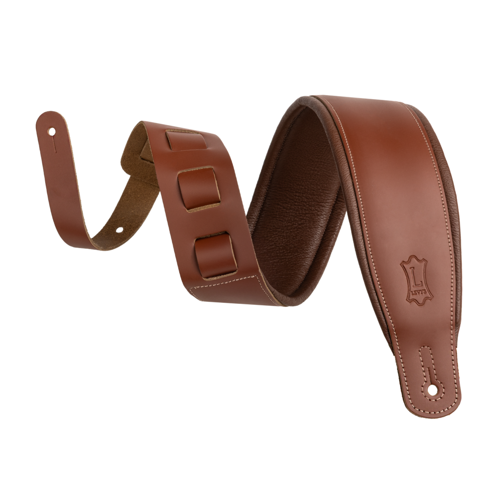 Levy's Amped Leather Series M26PD Padded Leather Guitar Strap - Walnut Brown