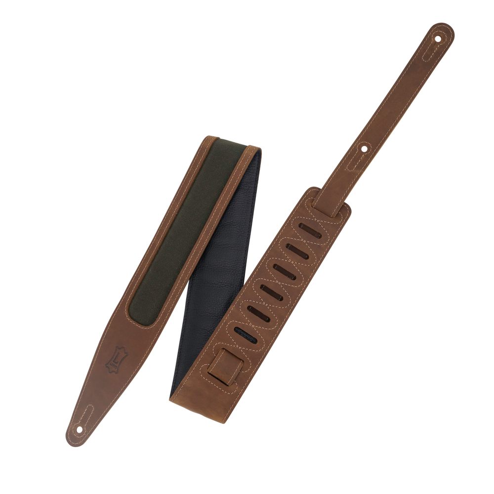 Levy's Voyager Pro Series M317TRI Crazy Horse Leather Guitar Strap - Brown/Green
