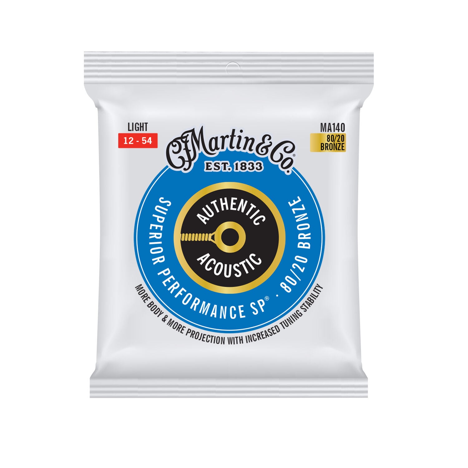 Martin MA140 Authentic Acoustic SP 80/20 Bronze Acoustic Guitar Strings - Light (.012-.054)