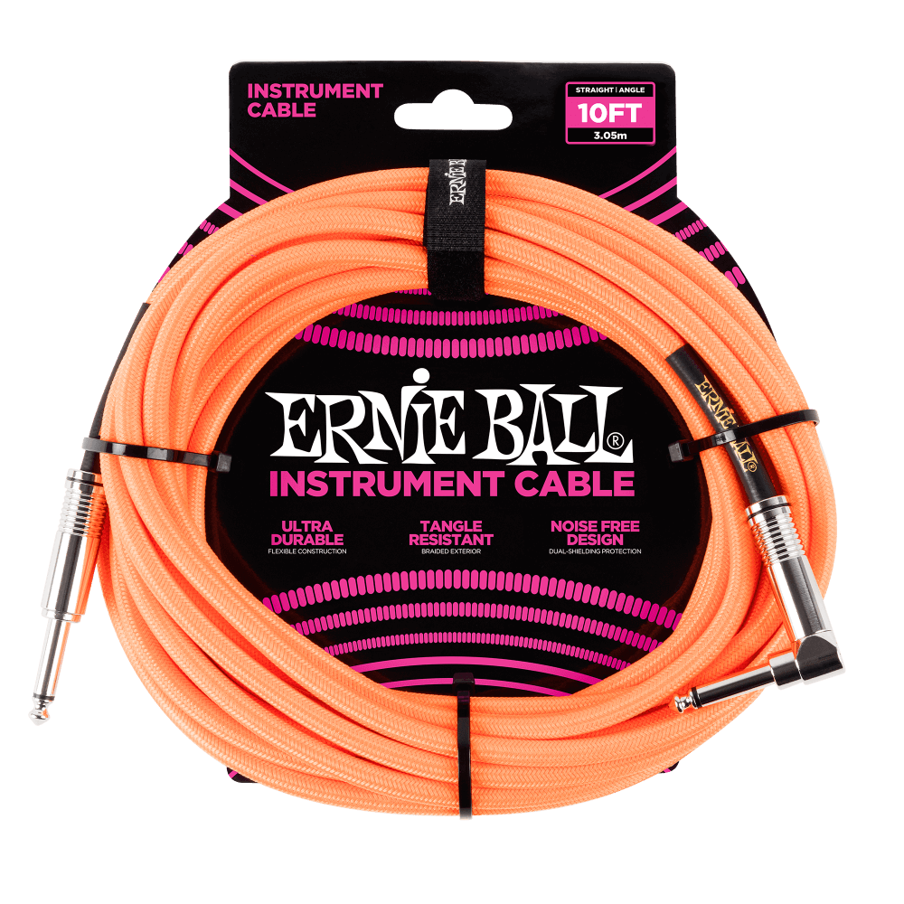 Ernie Ball Braided Instrument Cable Straight/Angle 10ft Neon Orange