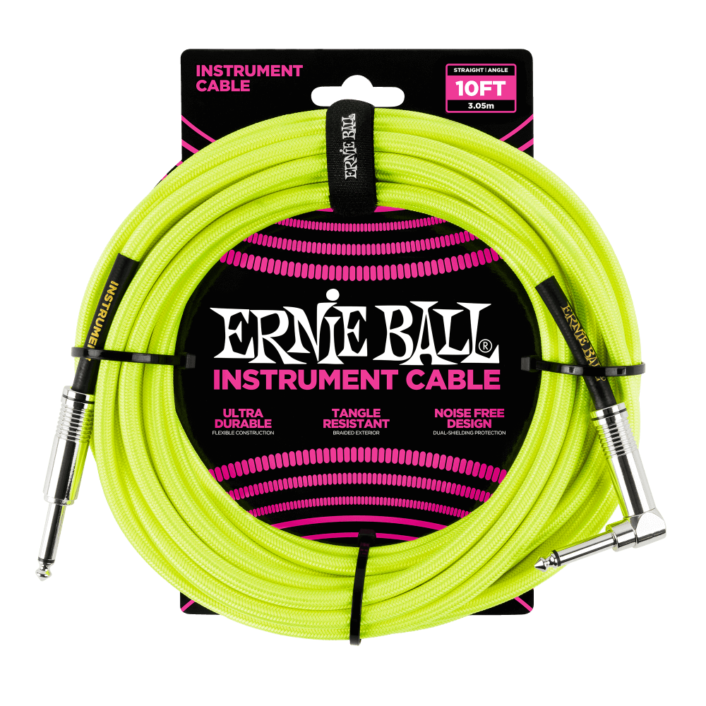 Ernie Ball Braided Instrument Cable Straight/Angle 10ft Neon Yellow