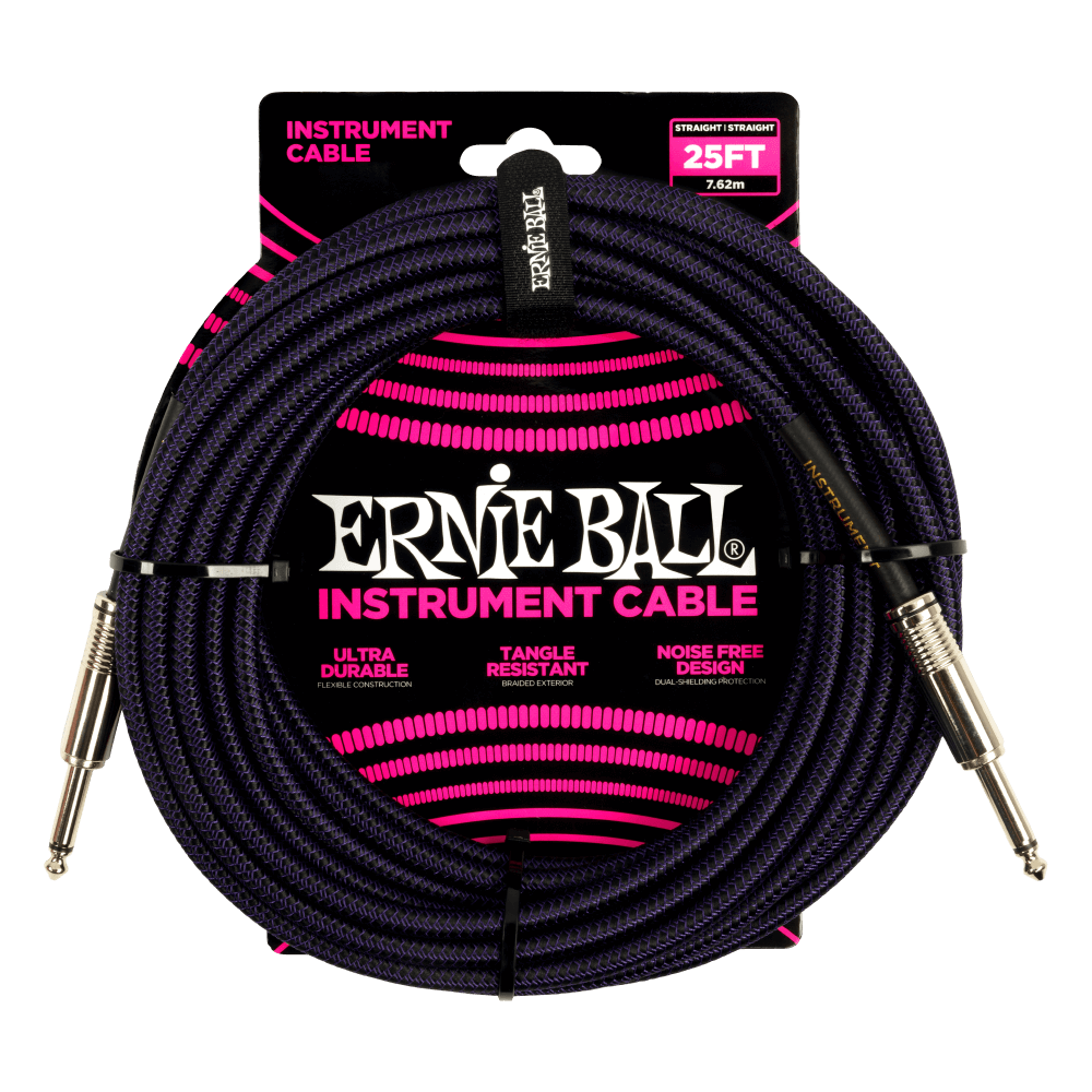 Ernie Ball Braided Instrument Cable Straight/Straight 25ft Purple/Black