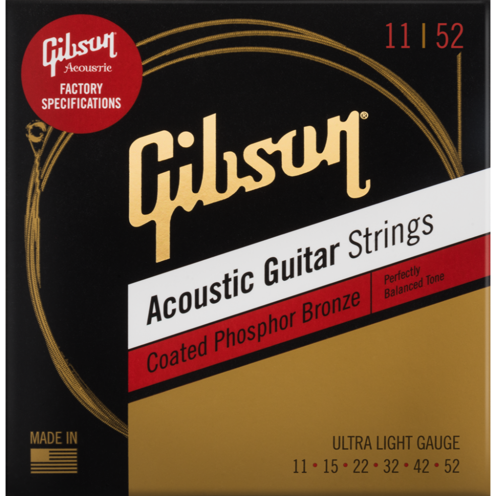 Gibson Coated Phosphor Bronze Acoustic Guitar Strings (Ultra-Light 11-52)