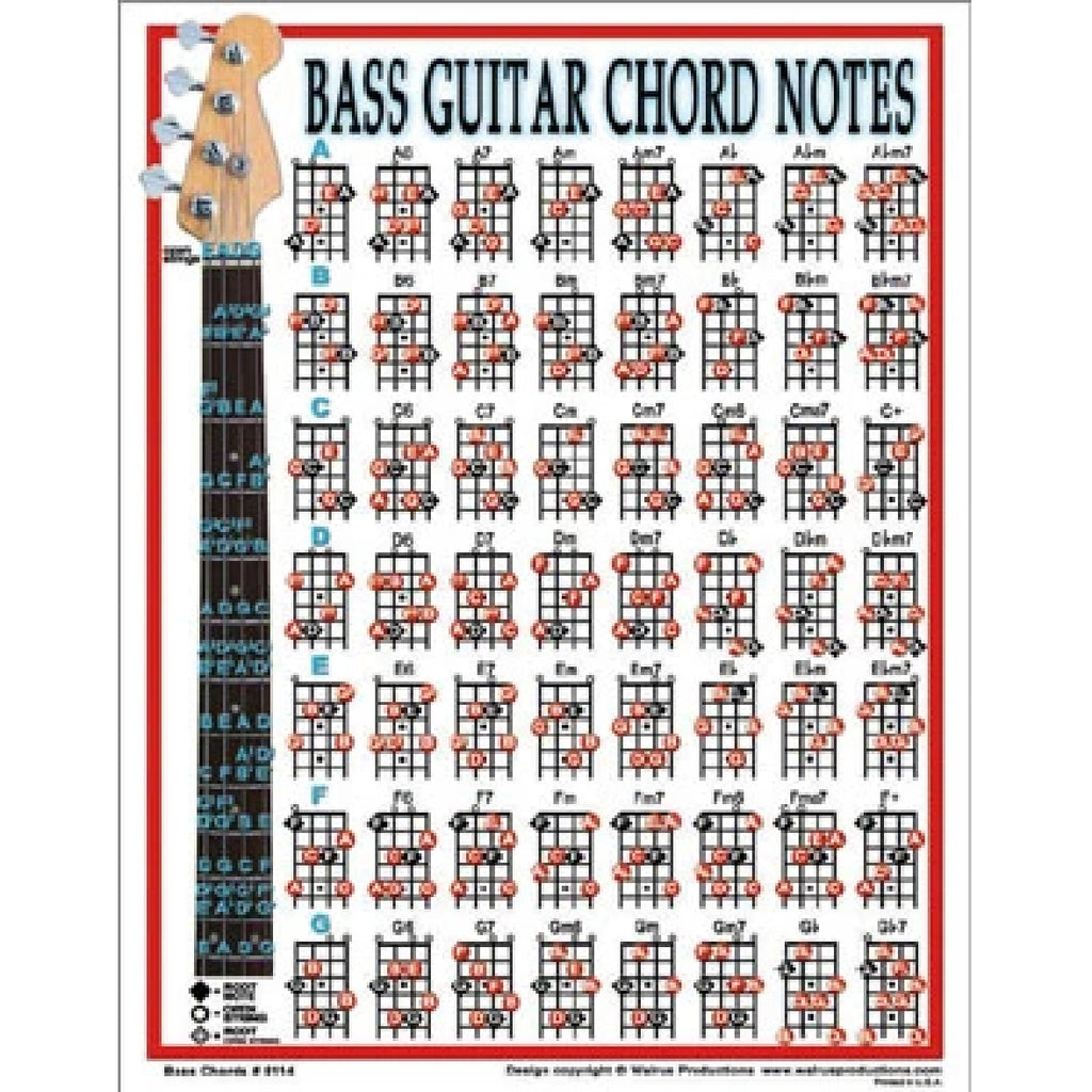 Bass Guitar Chord Notes Chart – Laminated Mini Chart (Walrus Productions)