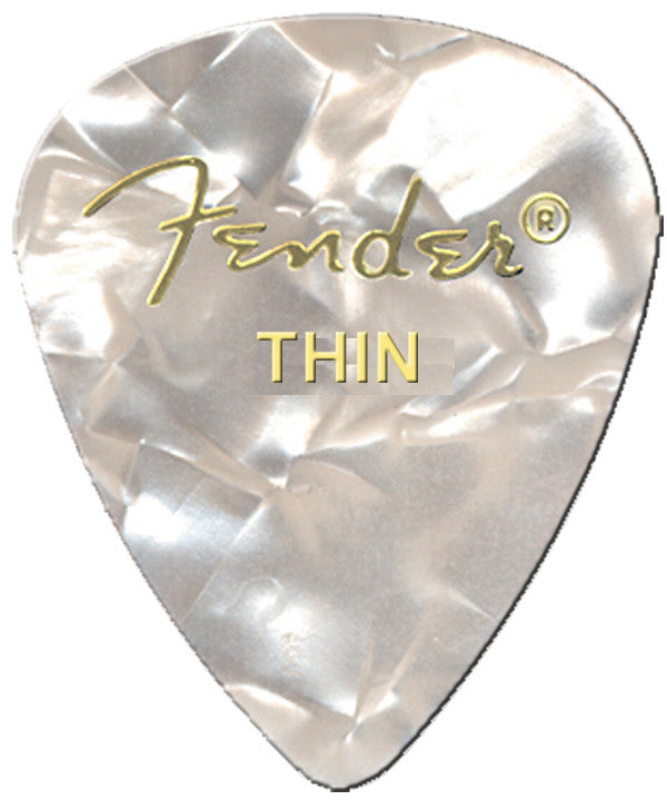 Fender 351 Shape Premium Celluloid Picks, White Moto, Thin (12-Pack)