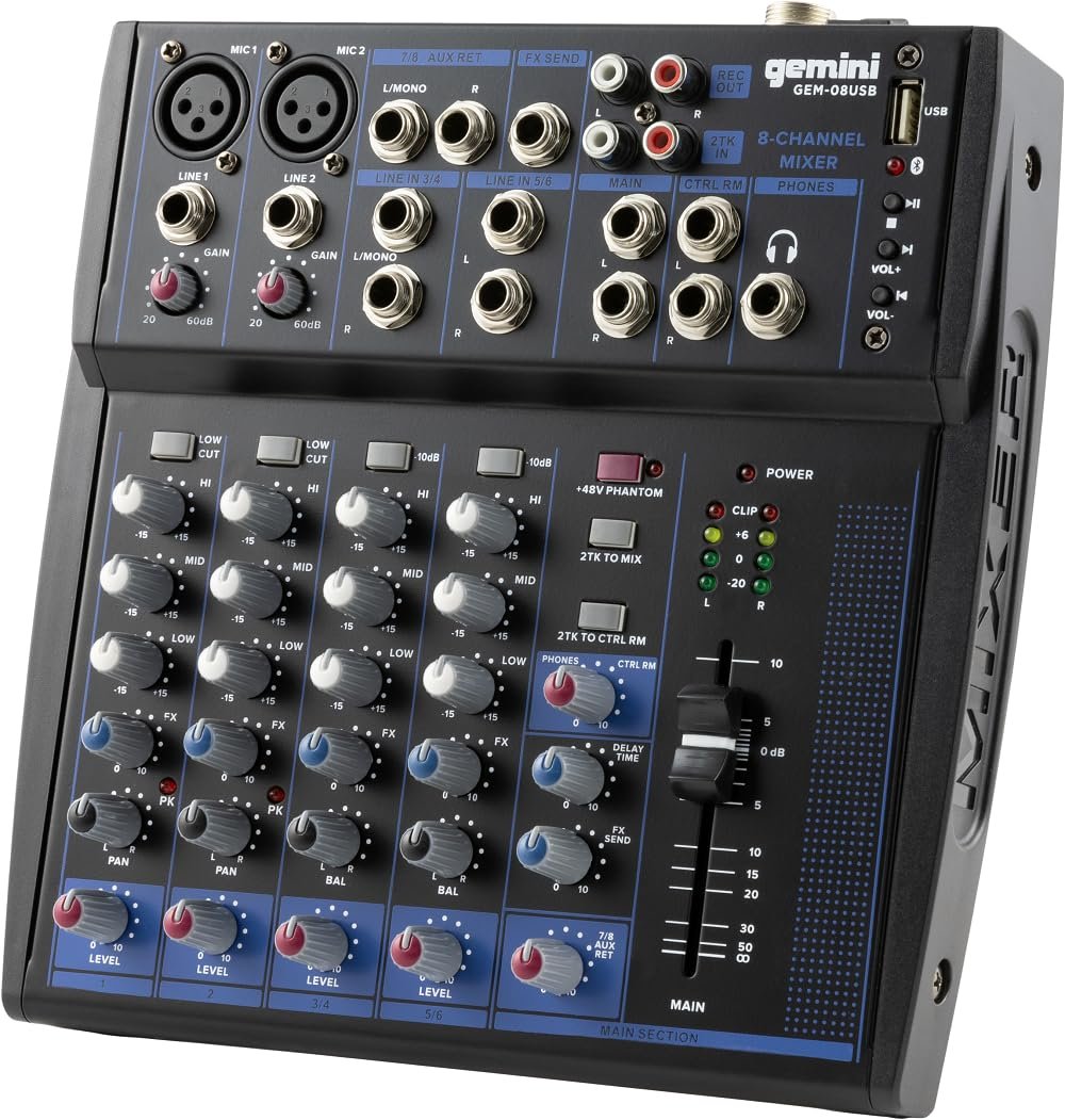 Gemini GEM-08USB 8-Channel Bluetooth USB Mixer