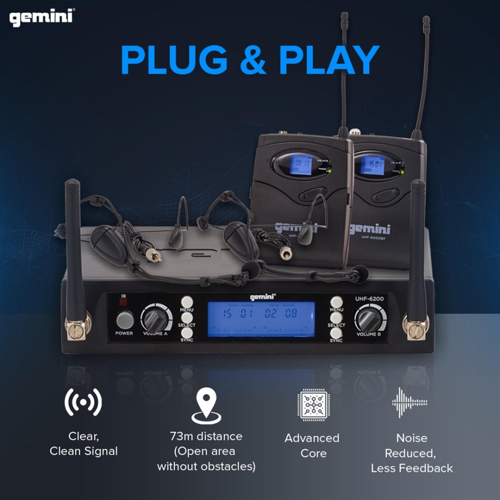 Gemini UHF-6200HL Dual UHF Wireless Headset/Lavalier Microphone System